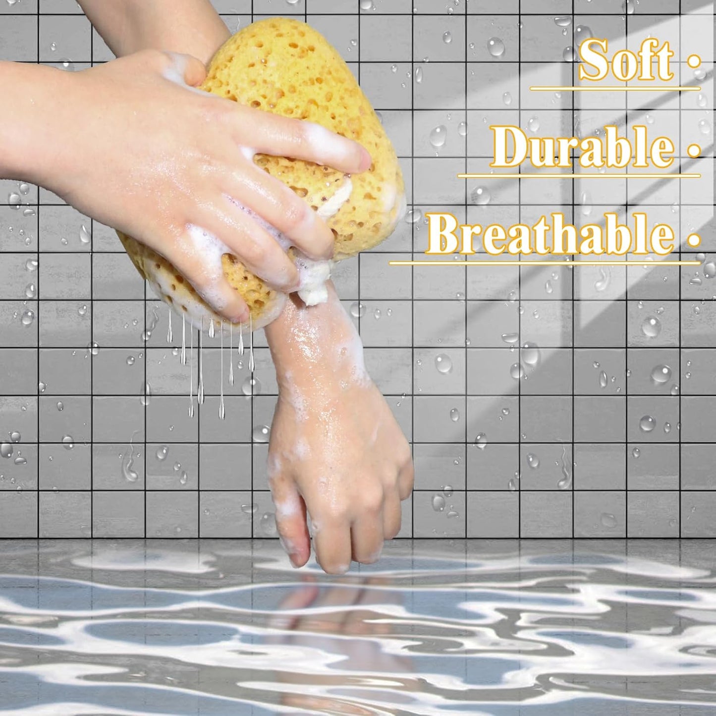 2Pcs Natural Sea Sponge,Larger Shower Sponges for Women Men, Exfoliating Body Sponge Dense Foam for Gentle &amp; Deep Cleansing, Ultra-Soft for Sensitive Dry Skin