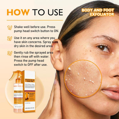 200ml Exfoliating Kojic Acid Turmeric Spray, Body Peel Shot SprayS, Face Peeling Kojic Acid Turmeric Spray, Turmerics Peel Shot Sprays, Gently Exfoliating Face &amp; Body Scrub for Smoother Skin