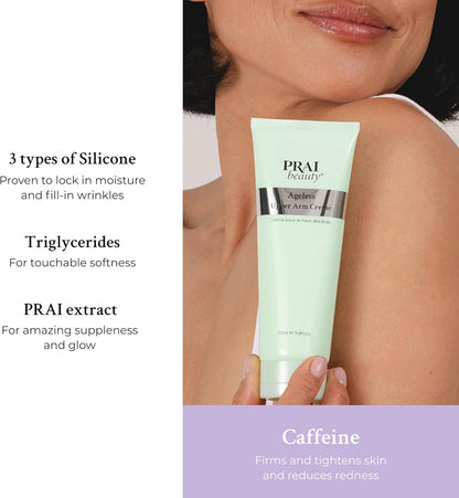 PRAI Ageless Upper Arm Creme 115ml - Advanced Firming &amp; Anti-Ageing Body Cream - Moisturising &amp; Tightening Lotion - With Caffeine &amp; Caprylic/Capric Triglycerides - Tones Loose, Saggy Skin - Mint Scent