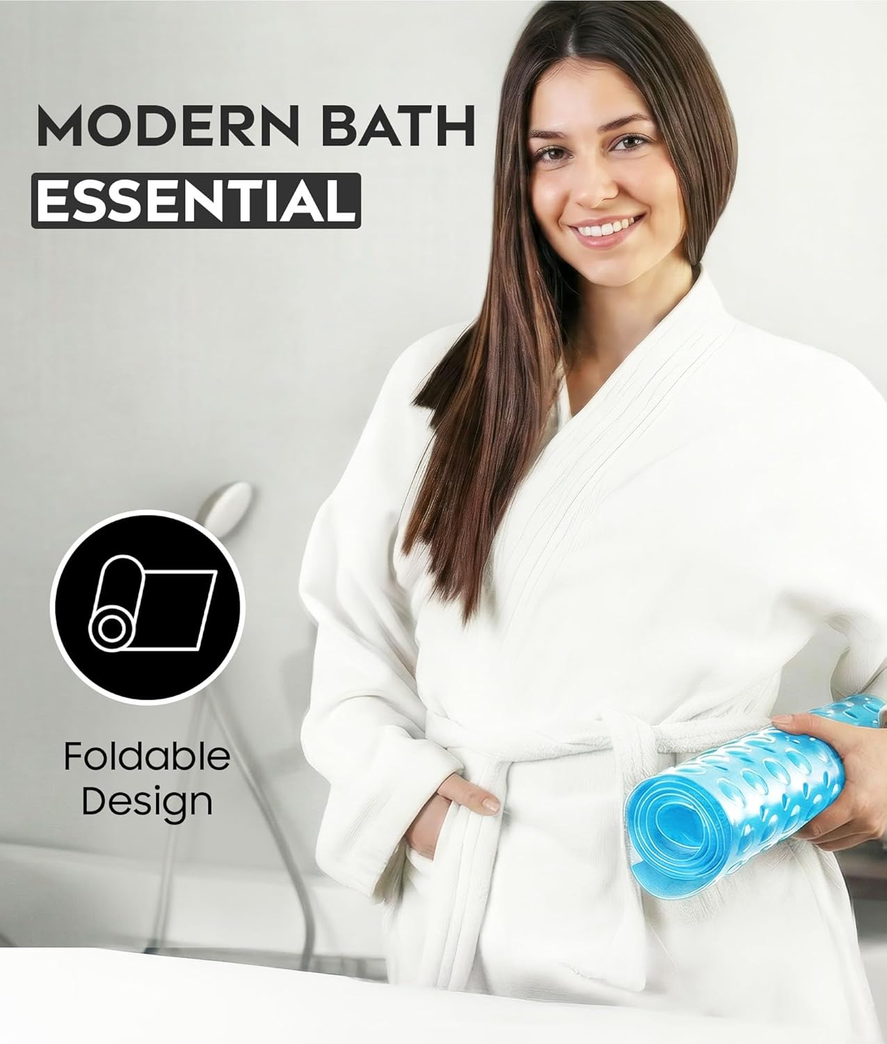 ADOV Bath Mat Non Slip, 100 x 40 cm Extra Long Shower Mat Anti Mould, Bathroom Bathtub Mats for Tub, 200 Strong Suction Cups and Drain Holes, Mildew Resistant Machine Washable Bathroom Kids Mat