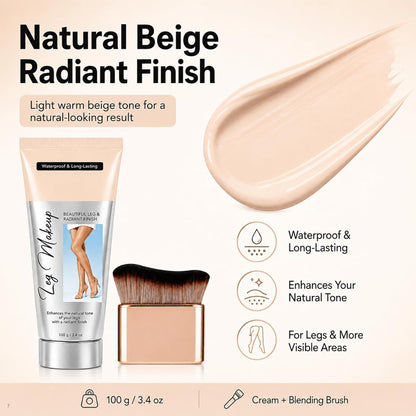 Body Concealer for Legs with Brush, 100g Waterproof Leg Makeup Cream, Buildable Coverage for Visible Veins, Scars, Tattoos &amp; Smooth Radiant Natural-Look Finish for Dresses and Shorts