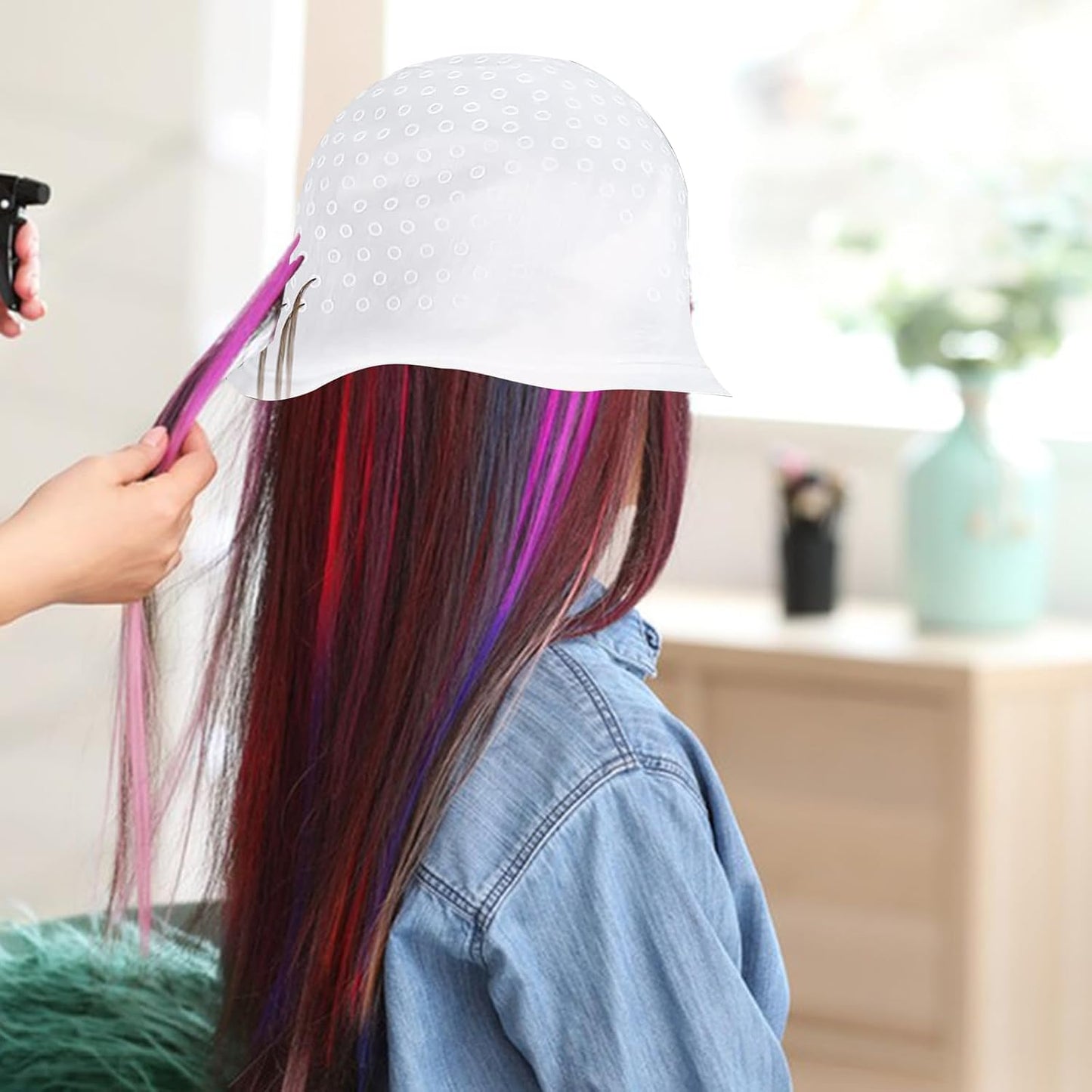 Silicone Highlight Cap Kit, Highlighting Cap with Hook Hair Dye Comb Brush, Professional Highlighting Cap and Hook Kit for Women Men