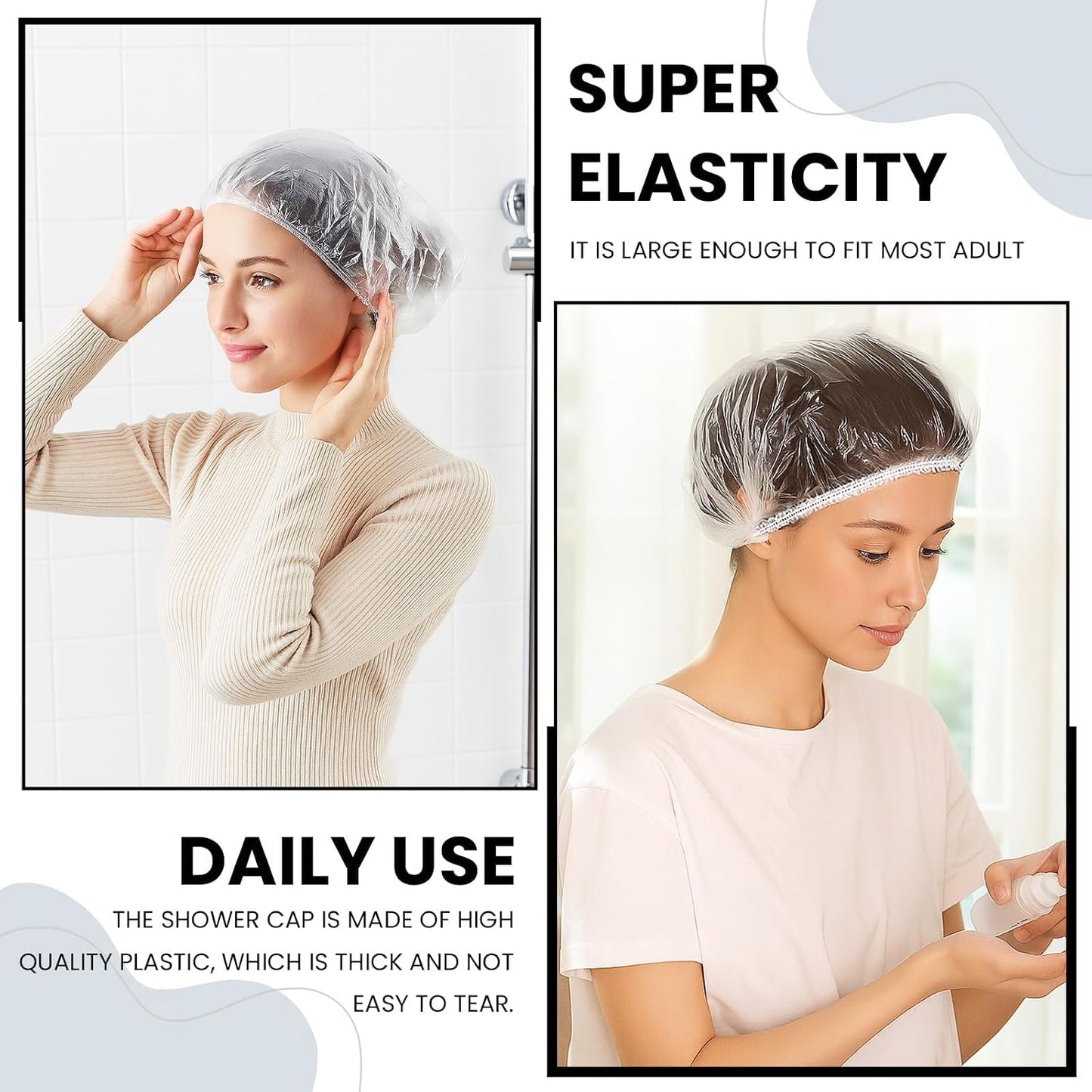 50PCS Disposable Shower Caps,Waterproof Hair Caps,Multi-Purpose Thickened Plastic Elastic Bath Caps for Women, Home Use,Hair Salon, Spa, Travel, Hotel, Shower - White