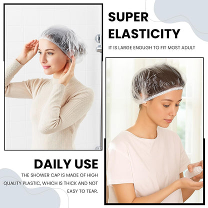 50PCS Disposable Shower Caps,Waterproof Hair Caps,Multi-Purpose Thickened Plastic Elastic Bath Caps for Women, Home Use,Hair Salon, Spa, Travel, Hotel, Shower - White