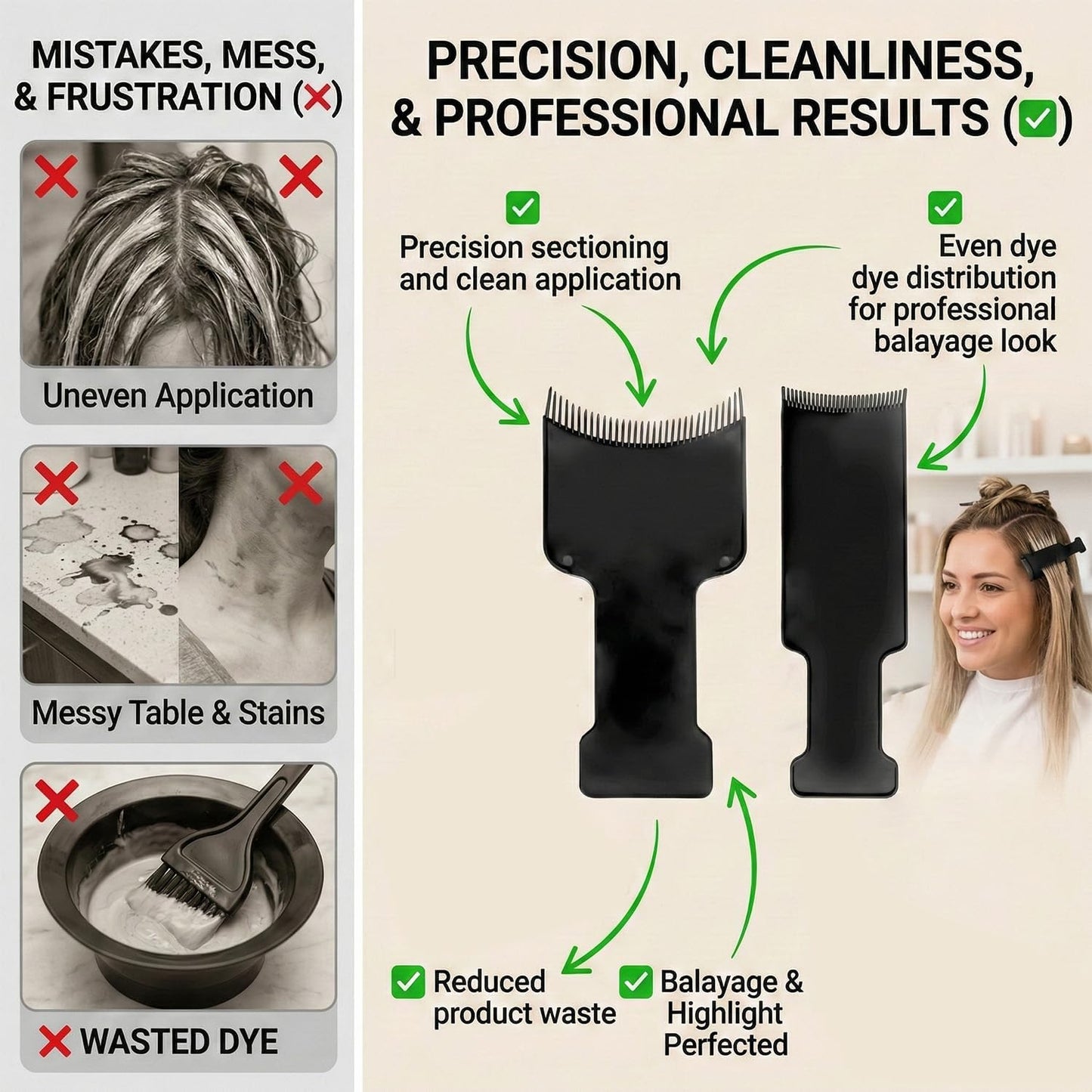 Professional Hair Dyeing Boards, Highlighting Detailing Comb Tool, Durable Flexible Plastic, Two Sizes for Salon Home Use, Black