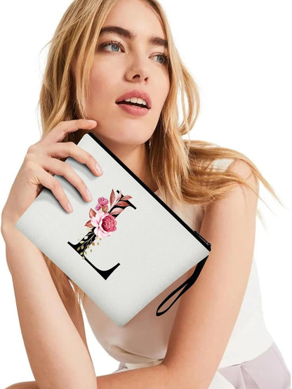 A-Z Personalized Makeup Bag,Birthday Gifts for Women Mom,Gifts for Best Friend,Bride Bridesmaid Cosmetic Bag(L)