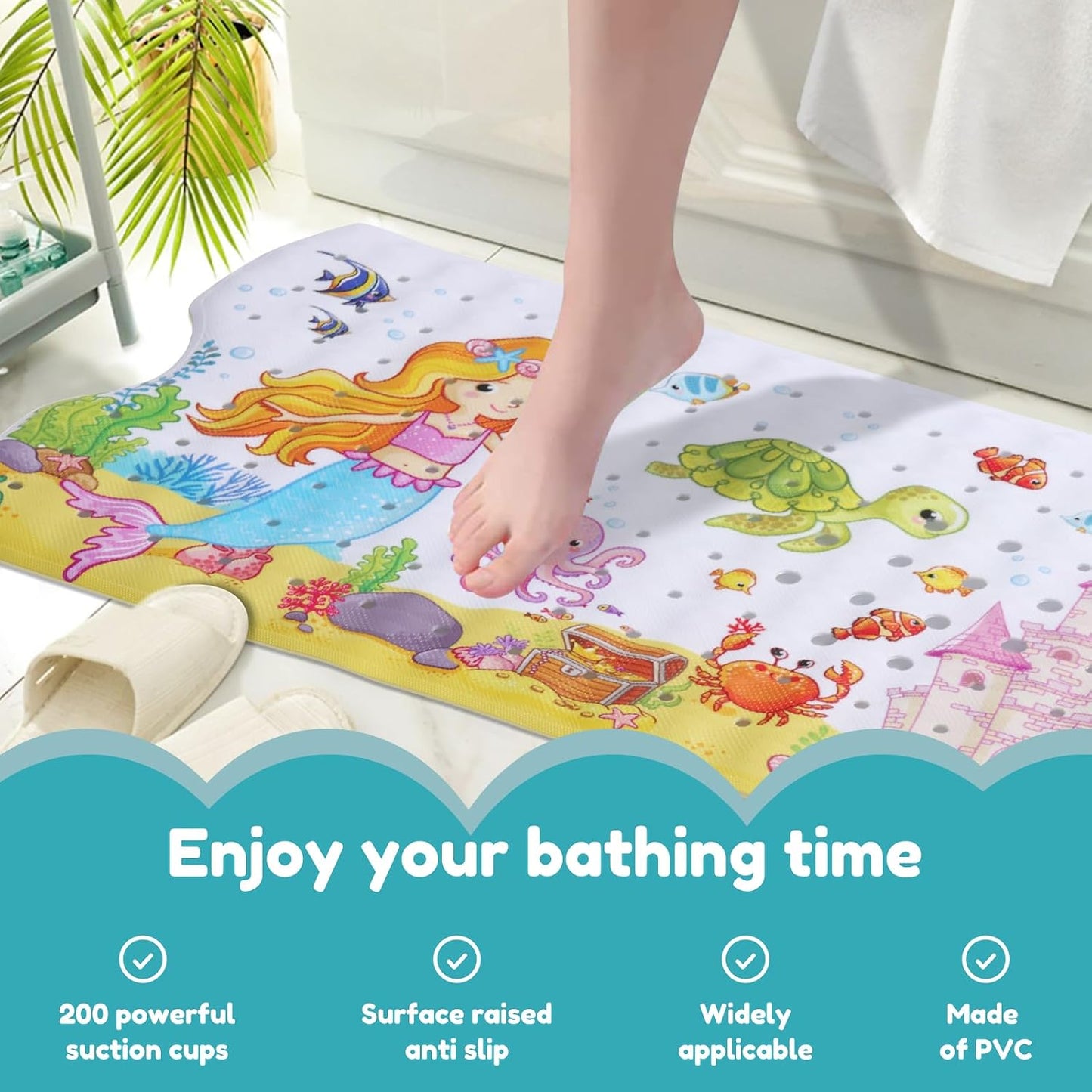 Kids Bath Mat Non Slip Shower Mat, 100x40cm Extra Long Cartoon Baby Bathtub Mats Anti Mould Shower Tub Mats with Suction Cups Machine Washable Bathtub Pad for Baby Children Elderly(Style2)