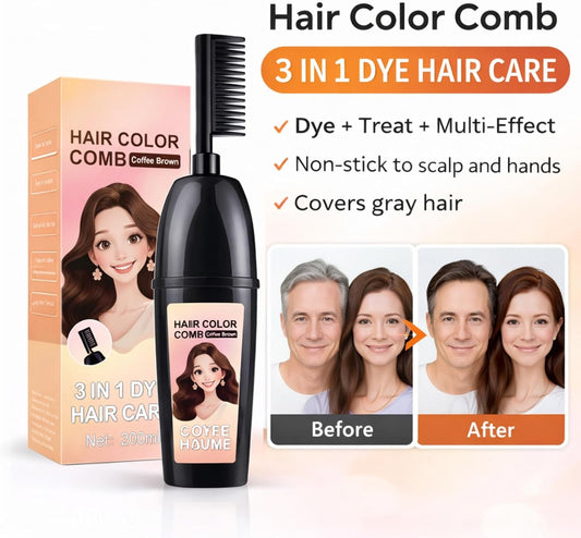 3-in-1 Hair Dye Comb for Root Touch Up &amp; Gray Hair Coverage,Portable Hair Coloring Brush with Plant Extract,Semi-Permanent Hair Dye,Gentle Temporary Hair Colour for Women Men(Brown Black)