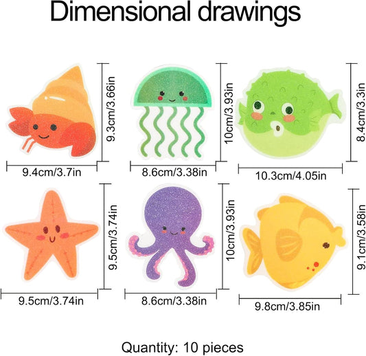 Non-slip Stickers Shower, 10 Pieces Non-Slip Stickers Bathtub, Sea Creature Decorative Non-Slip Stickers, Self-adhesive Bath Sticker Non-Slip Bath Stickers, for Bathtub Bathroom Shower