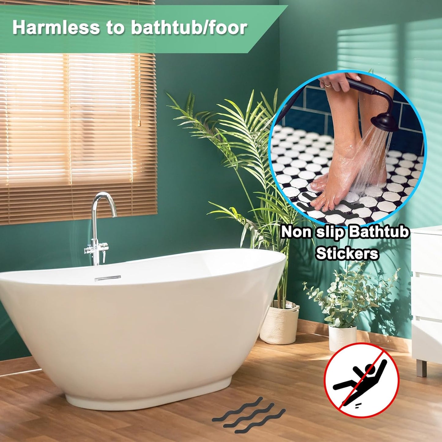 M METERXITY 24 PCS Anti Slip Shower Stickers Black S Bathtub Non-Slip Stickers Safety Bathtub Strips Adhesive Decals with Scraper for Shower/BathTub/Stairs Steps/Floor/Ladders