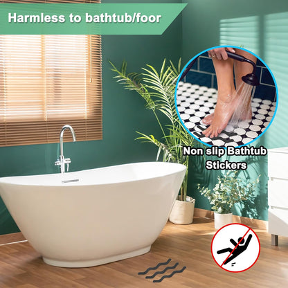 M METERXITY 24 PCS Anti Slip Shower Stickers Black S Bathtub Non-Slip Stickers Safety Bathtub Strips Adhesive Decals with Scraper for Shower/BathTub/Stairs Steps/Floor/Ladders