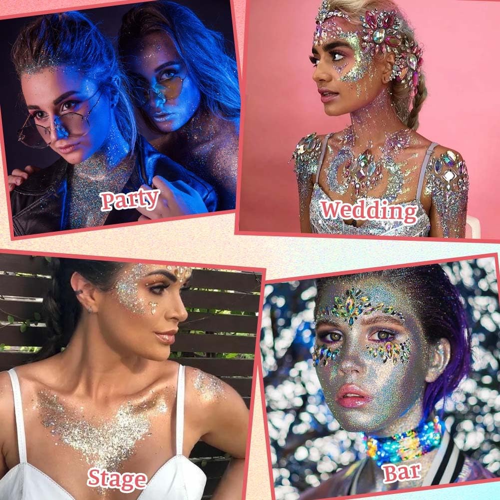 Body Glitter Gel, 18ml Chunky Face Glitter Gel Holographic Mermaid Sequins Sparkling Festival Party Lotion for Face, Eye, Hair, Nail Makeup and DIY Art (Gold)