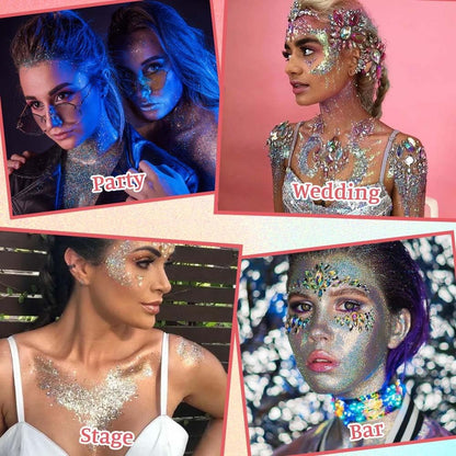 Body Glitter Gel, 18ml Chunky Face Glitter Gel Holographic Mermaid Sequins Sparkling Festival Party Lotion for Face, Eye, Hair, Nail Makeup and DIY Art (Gold)
