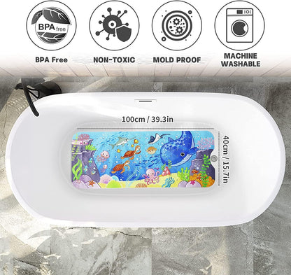 Bingobang Bathtub Mats Non Slip Extra Long Bath Shower Tub Mat 100 x 40cm with Suction Cup, Anti-Mould Drain Holes, Machine Washable, for Bathroom Floor