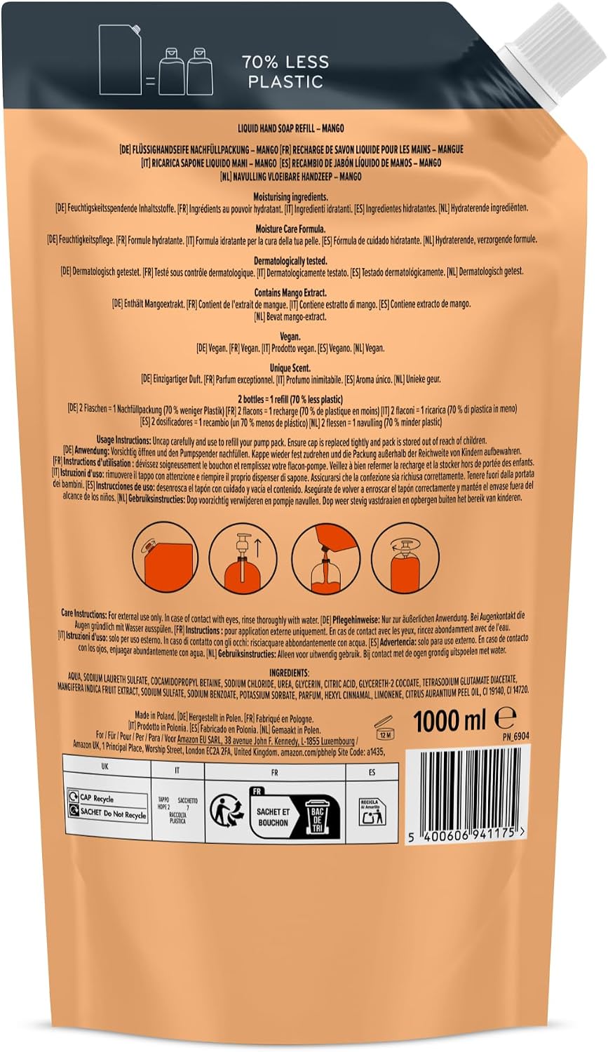 by Amazon Mango Hand Soap Refill, 2 x 1000ml