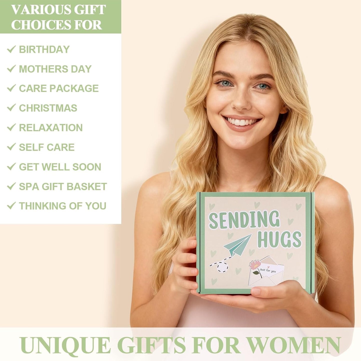 Sending Hugs Pamper Gifts Box for Women, Hug in a Box Care Package for Her with Pocket Hug Token, Relaxation Bath Gifts Set Thinking of You Birthday Gift for Women Friends Bestie Sister