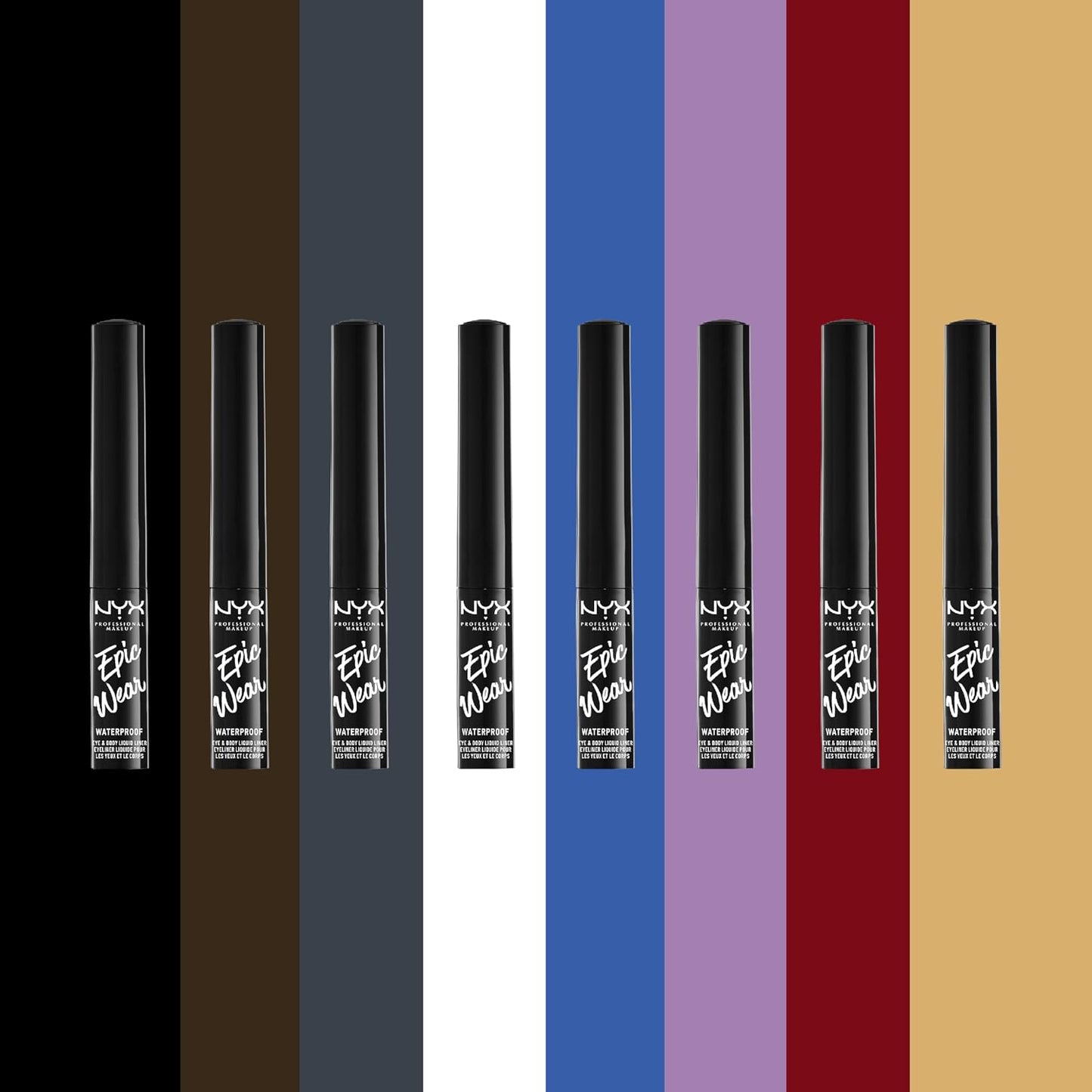 NYX Professional Makeup Black Liquid Eye Liner, Epic Wear Semi Permanent Liquid Liner, Flexible Brush Tip Applicator, Intensely Pigmented Shades, Waterproof Vegan Formula, Shade: Black
