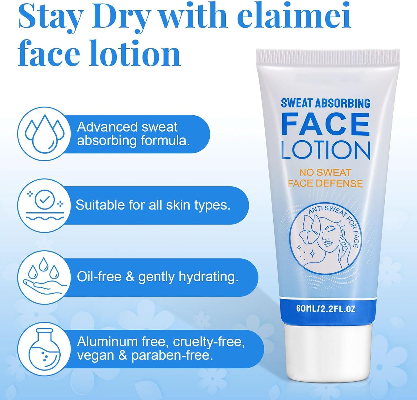 Face Antiperspirant Lotion - Underarm Body Anti Sweat Deodorant - Stop Face Sweating for Women and Men - Sweat Blocker for Sensitive Skin,Prevent Excess Facial Sweating and Facial Shining(60ML)
