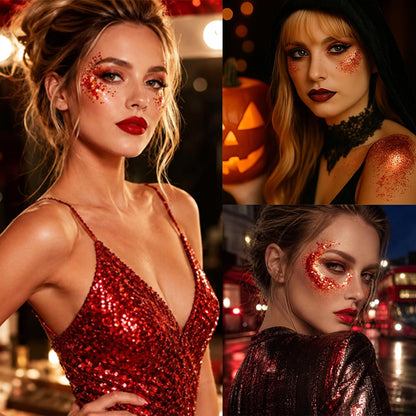 Ruby Red Chunky Glitter Stick – Shimmer for Face Body and Hair, Waterproof Long Lasting Sparkle Highlighter, Easy Glide Festival Makeup for Women – Perfect for Party Rave Halloween Christmas