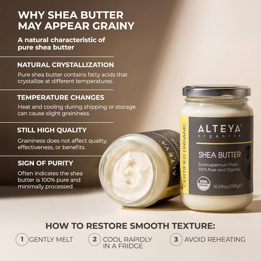 Аlteya Organic Shea Butter 300g - USDA Certified Organic 100% Pure, Natural - All Skin Types Body Butter - Face, Lips, Hair - Nourishes,Protects, Moisturizes