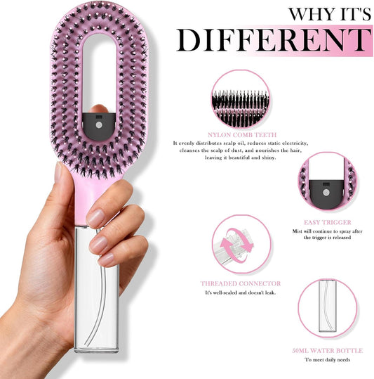 2 in 1 Detangling Brush, with Integrated Spray Atomizer, Detangling Brush for Curly and Wavy Hair, for Curly, Wavy, and Straight Hair, Anti-Tangle Brush for Hair Care