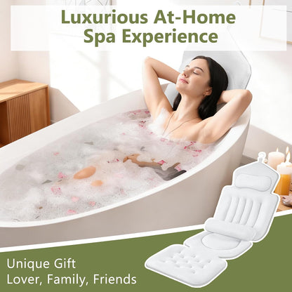 Full Body Bath Pillow for Head and Neck,Bath Cushion with Removable Lumbar Pillow, 4D Air Mesh Spa Bath Cushion,192 Suction Cups, Bath Pillow for Bathtub,Tub Pillow (White)