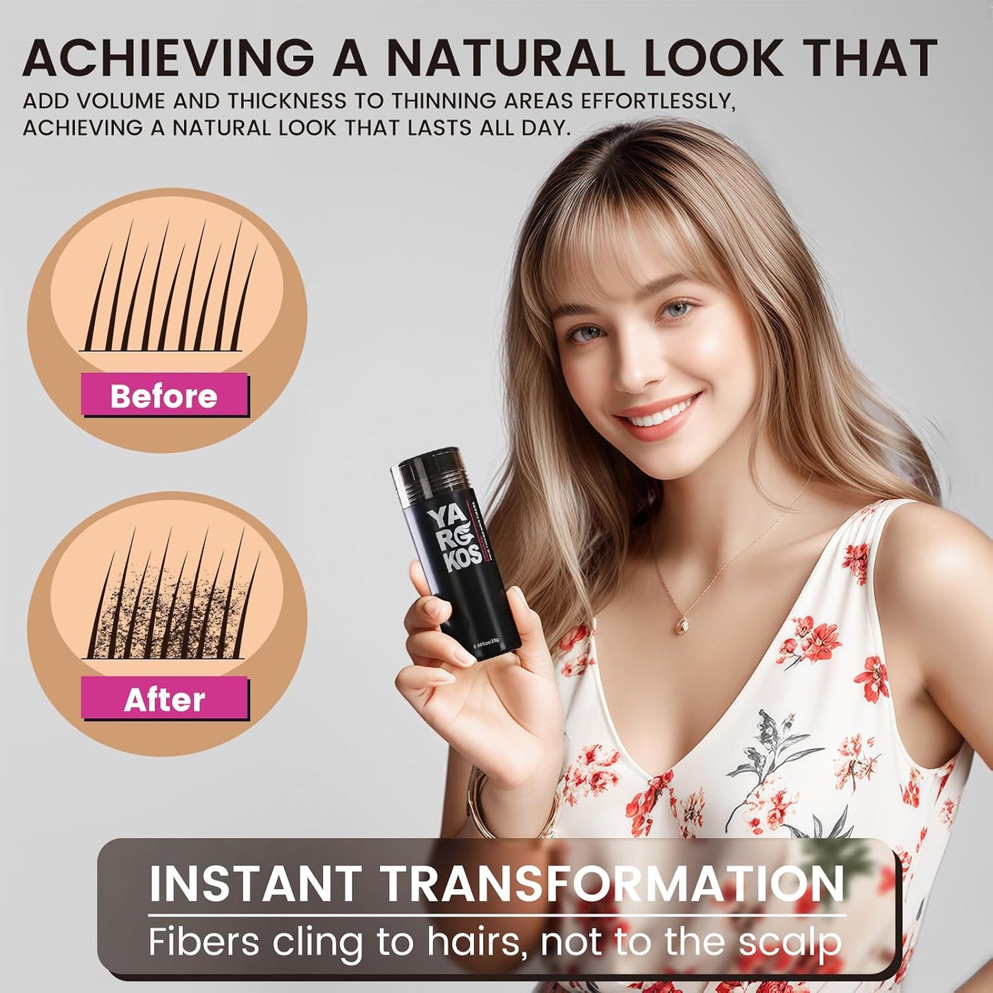Hair Fibres for Thin Hair or for Filling Fine Hair, Hair Fibres (28 g) for Men and Women, Hair Powder for Immediately Thicker, Fuller Look - Grey