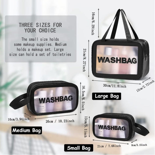 WUBAYI 5Pcs Clear Toiletry Bag, Waterproof PU Makeup Bag with Zipper Handle, Portable Airport Cosmetic Bag for Women &amp; Men, Travel Accessories Wash Bag for Travelling &amp; Holiday (Black)