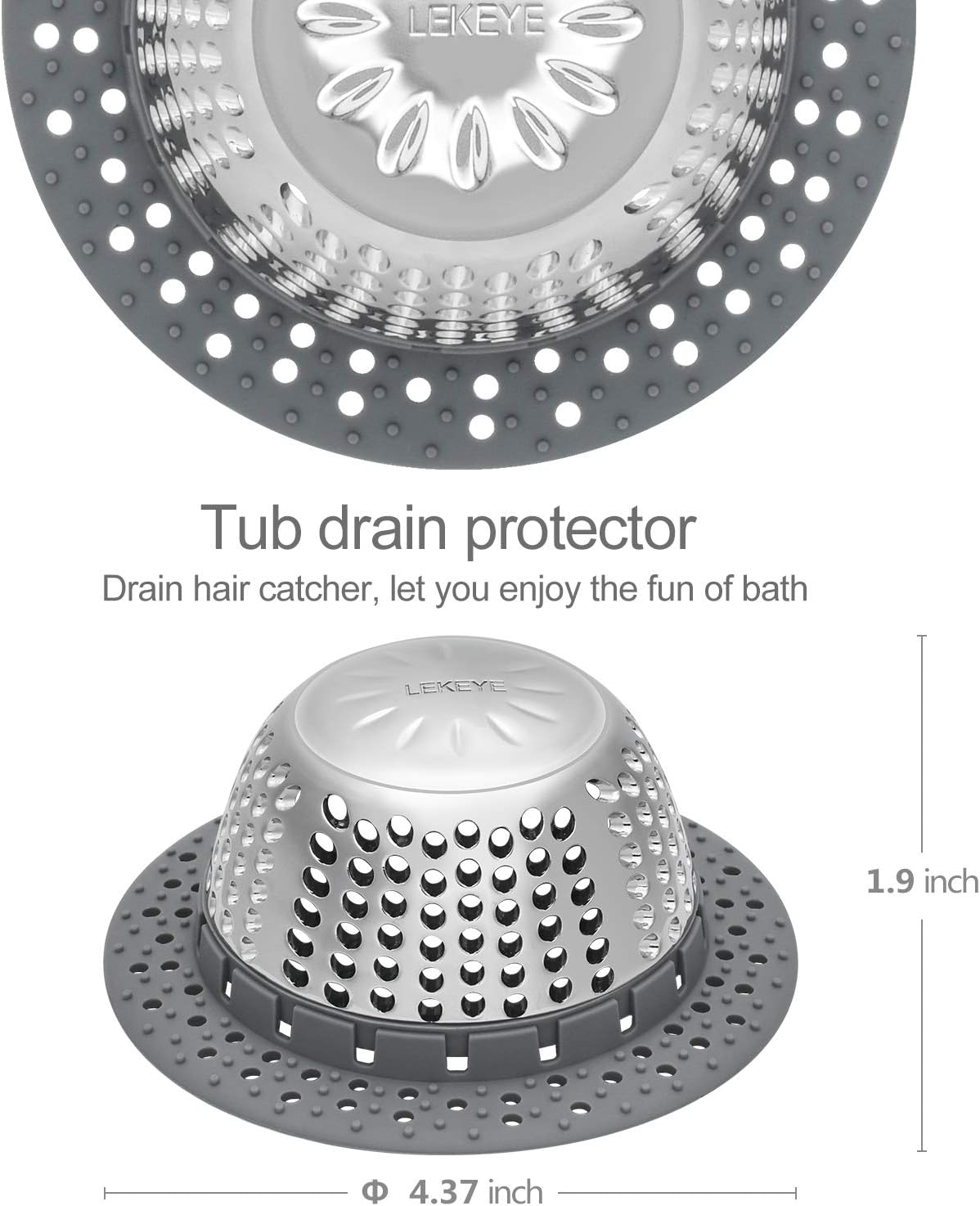 LEKEYE Drain Hair Catcher/Bathtub Drain Cover/Drain Protector for Pop-Up &amp; Regular Drains(Patented Product)