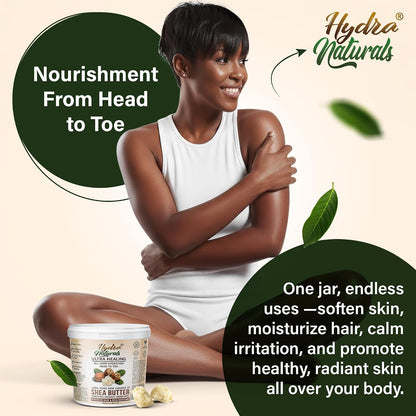 Hydra Naturals Unrefined Shea Butter 500g – 100% Pure, Raw, Organic, Cold Pressed – Natural Moisturiser for Hair, Smooth Skin, Face &amp; Body – DIY Beauty, Dry Scalp, Anti-Aging Care