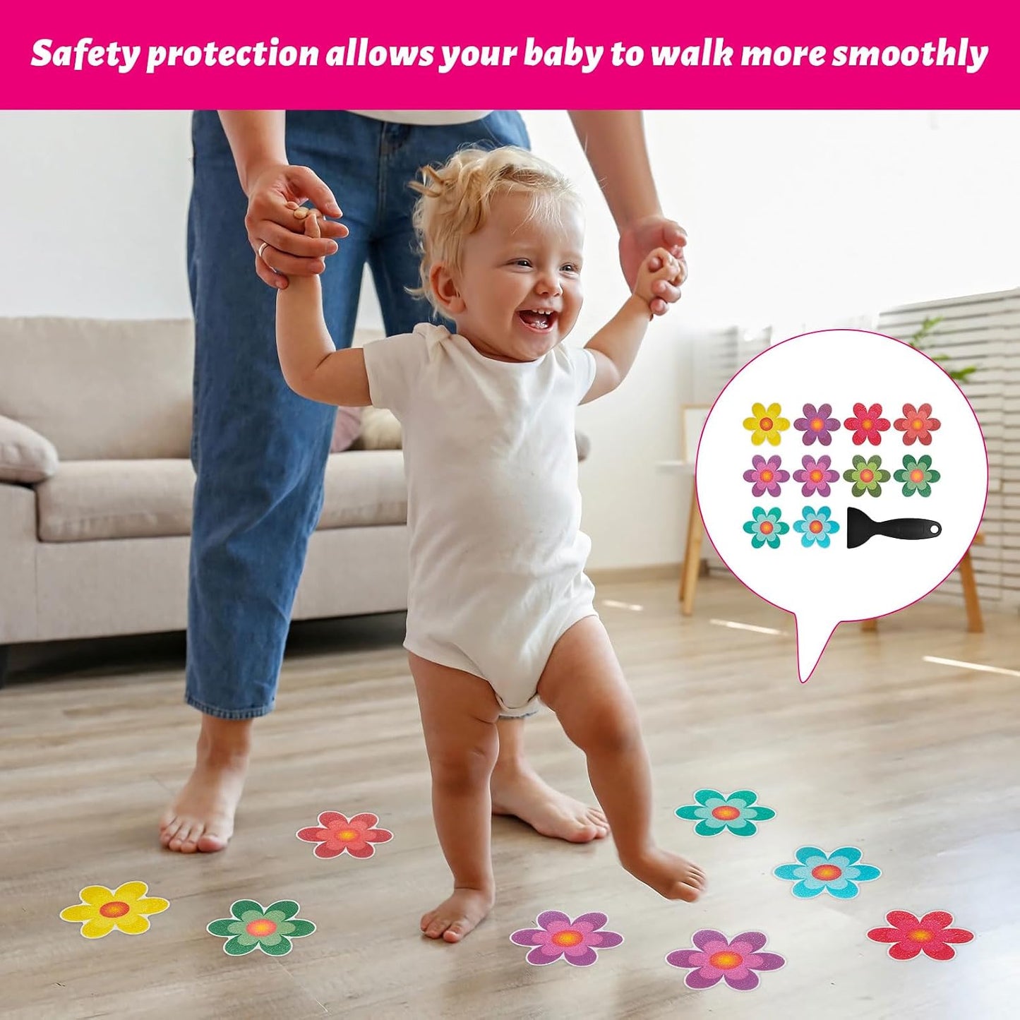 Qianeffort 10Pcs Anti Slip Shower Stickers,Colorful Sunflower Bath Non Slip Stickers,Adhesive Non Slip Bath Stickers with Scraper,Shower Non Slip Stickers Bathtub Appliques for Bath Shower