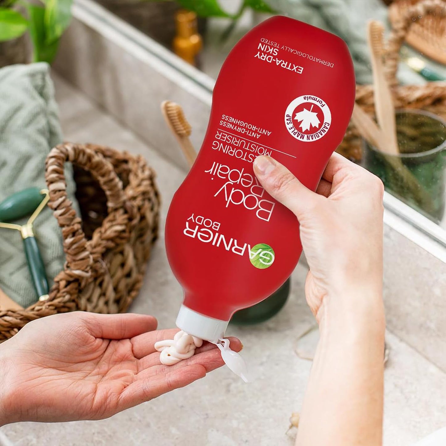 Garnier Body Repair Restoring Moisturiser 400ml, With Nourishing &amp; Soothing Canadian Maple Sap, 24 Hour Hydration, For Extra Dry Rough Skin, Fast Absorbing &amp; Non-Greasy