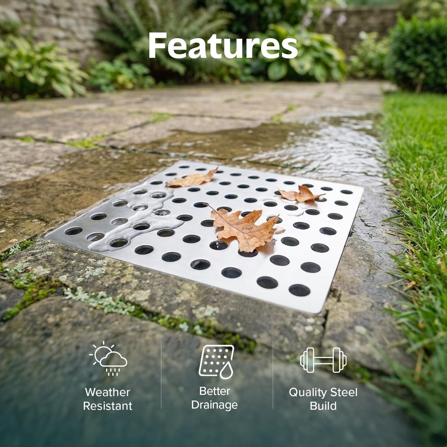 Pack of 2 Stainless Steel Drain Cover Outdoor 15 x 15cm (6’’ x 6’’) Rustproof Steel Outdoor Swirl Drain Cover for Leaves &amp; Debris | Gutter Guard for Open Drain Areas | Drain Protector for Water Flow