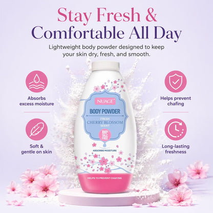 Nuage Talc-Free Body Powder 4 Pack, 250g Each – Lavender, Rose, Cherry Blossom &amp; Waterlily, Moisture-Absorbing Fragranced Powder, Helps Prevent Chafing, Leaves Skin Soft &amp; Smooth