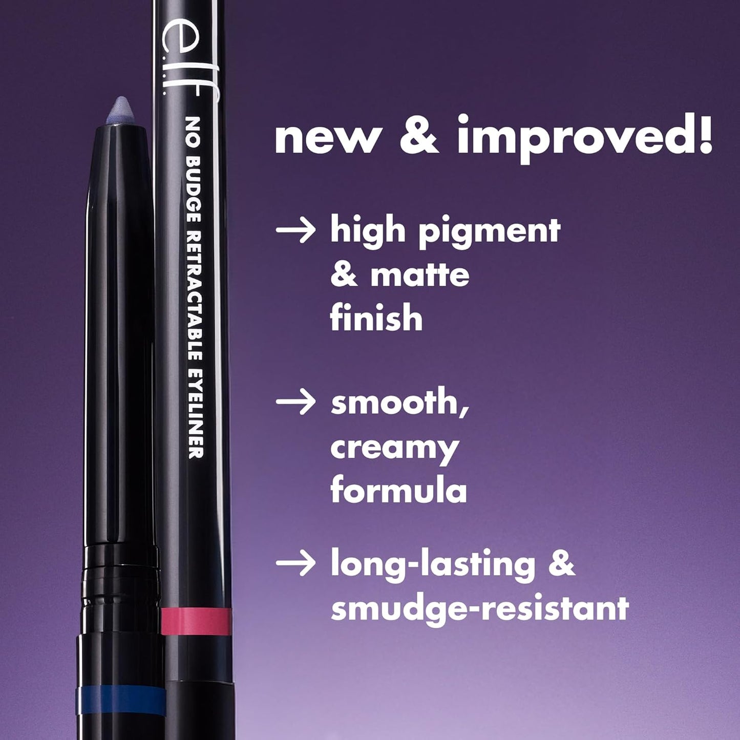 e.l.f. No Budge Retractable Eyeliner, Creamy, Ultra-Pigmented &amp; Waterproof, Creates Bold &amp; Defined Lines, Vegan &amp; Cruelty-Free, Black