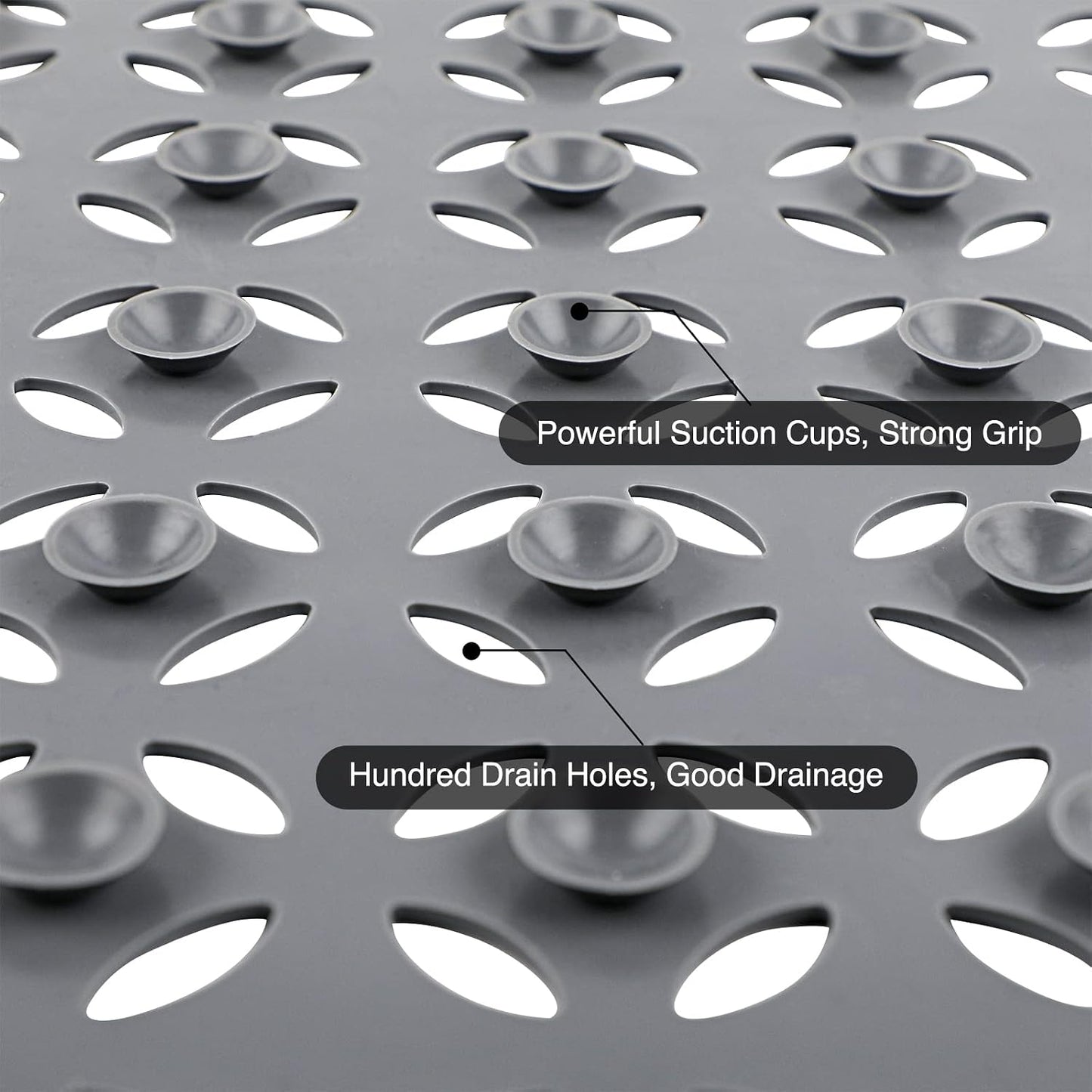 WELTRXE Bathtub Mat, Anti Slip Bathroom Mat, Flexible Rubber Shower Mat, Odorless for Home Hotel, Strong Suction Cups and Drain Hole, Machine Washable, Safe for Elder Kids, 70 x 40cm, Clover, Grey