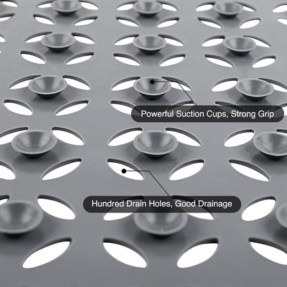 WELTRXE Bathtub Mat, Anti Slip Bathroom Mat, Flexible Rubber Shower Mat, Odorless for Home Hotel, Strong Suction Cups and Drain Hole, Machine Washable, Safe for Elder Kids, 70 x 40cm, Clover, Grey