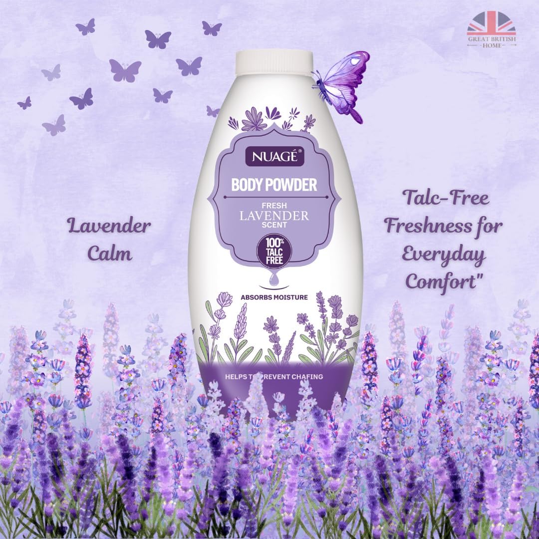 NEW Nuage Talc Free Body Powder 250g x 4 Pack – Fresh Lavender, Rose, Water Lily &amp; Cherry Blossom – Moisture-Absorbing Talc Free Powder for Women &amp; Men by GBH