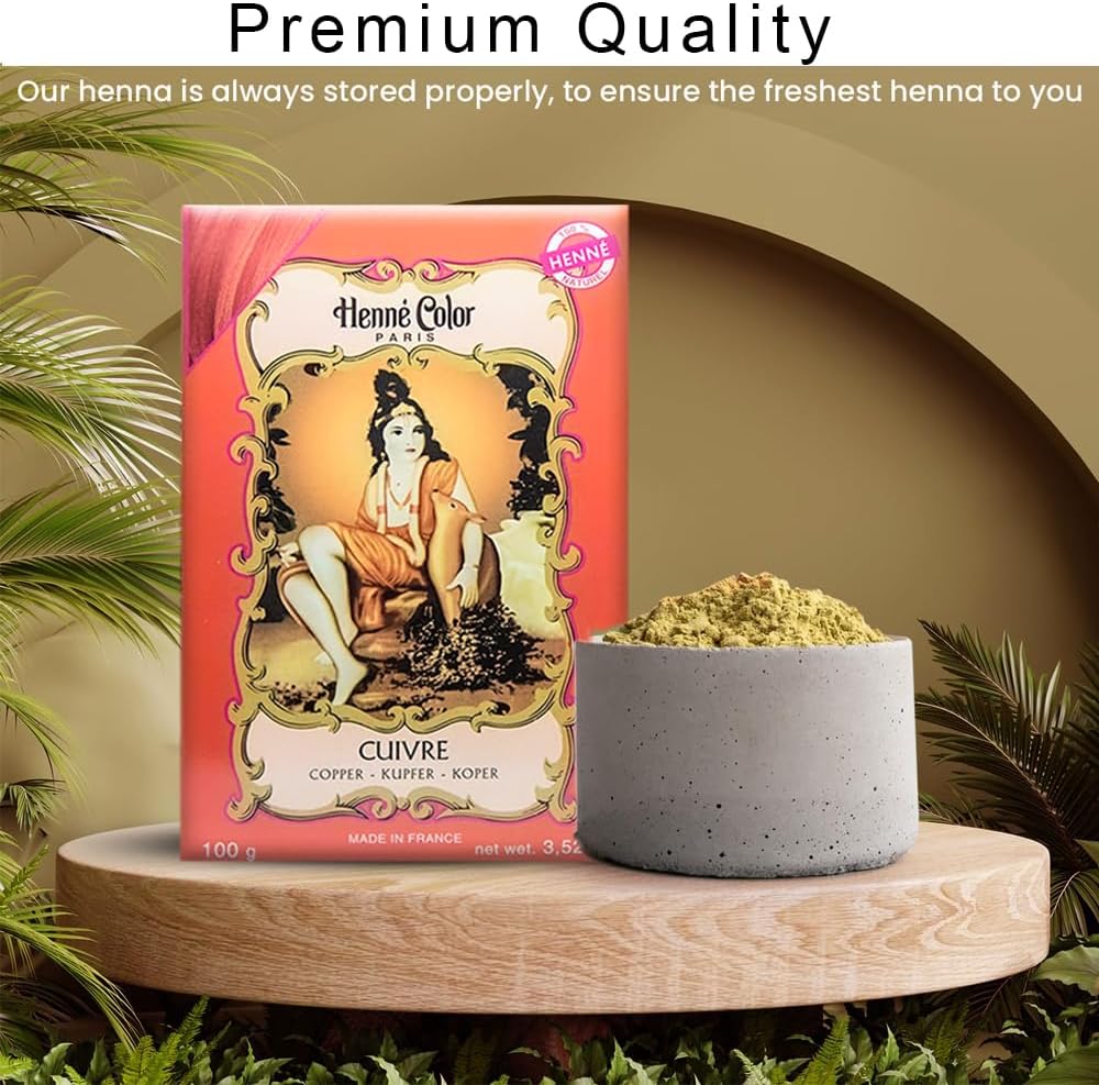 Copper Henne Color Henna Hair Dye Powder 3 x 100g with Fenny's Creations Shower Cap