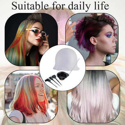 6 Pcs Silicone Highlight Cap Kit Highlight Caps with Coloring Hair Hook Hair Dye Cap Kit highlight cap and hook kit with Hair Coloring Brushes and Needle highlighting cap highlighting kit
