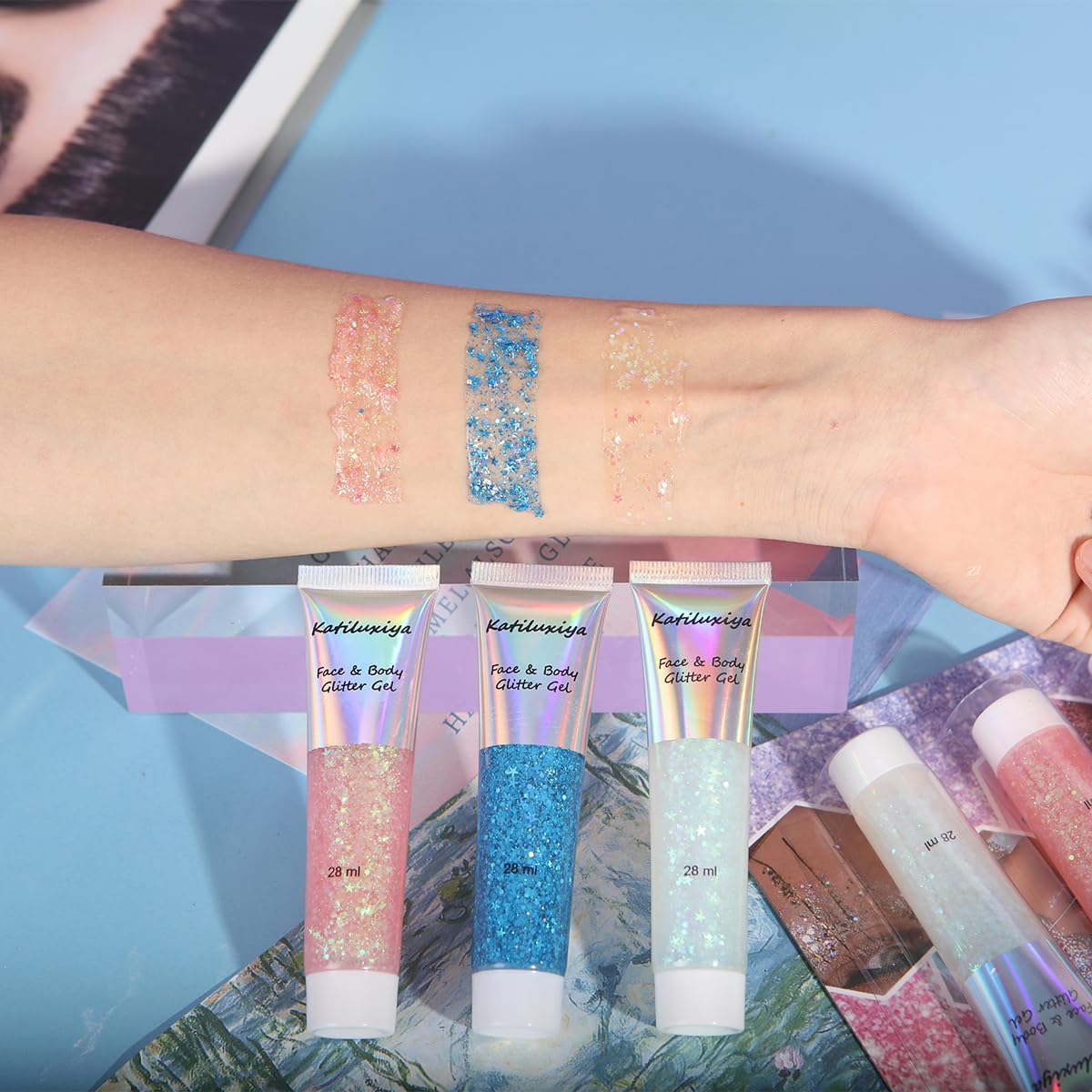 3 Color Face Body Paint, Face &amp; Body &amp; Eye &amp; Lip Festival Holographic Glitter for Party (3PCS)