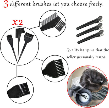 Hair Dye Coloring Set, Hair Tinting Comb and Mixing Brush Bowl,Ear Cover Mixing Spoon Hair Clips Gloves and Disposable shawl，DIY Salon.