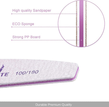 10 PCS Professional Nail Files Double Sided Emery Board(100/180 Grit) Nail Styling Tools Pet Grooming Tools for Home and Salon Use