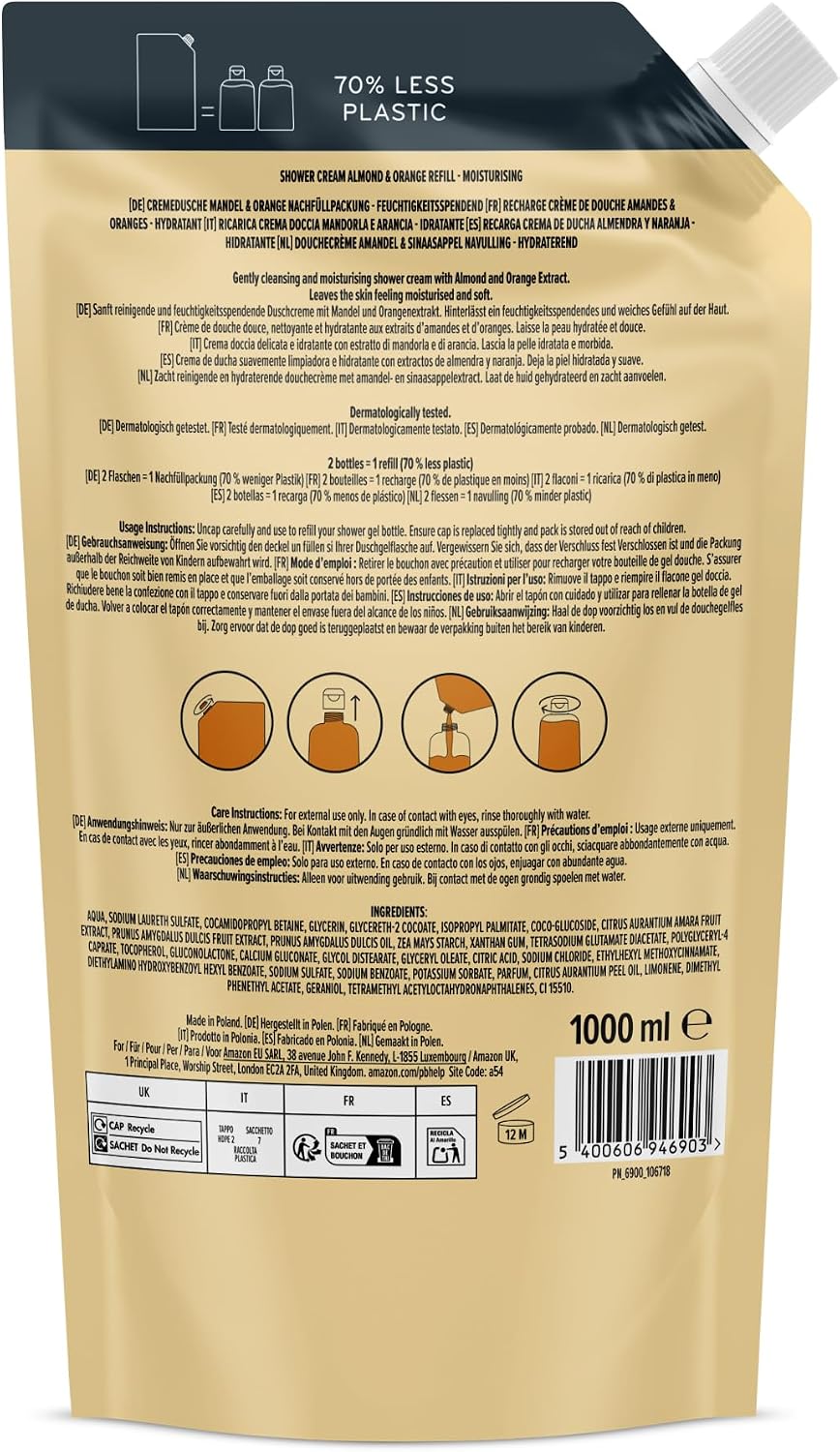 by Amazon Almond &amp; Orange Shower Gel Refill, 2 x 1000ml