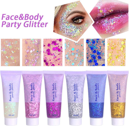 Prreal Body Glitter Gel 50ml, Face Glitters Body Gel Sequins Shimmer Liquid Eyeshadow, Chunky Glitter for Face Hair Nails, Holographic Cosmetic Laser Powder Festival Glitter Makeup#White