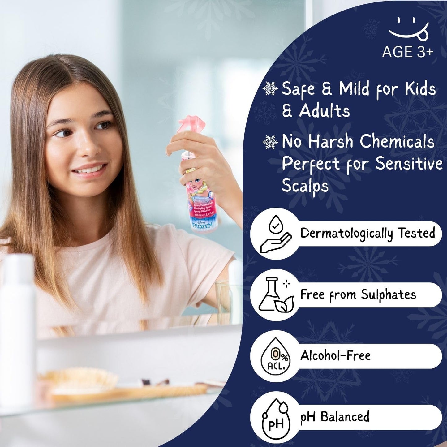 Disney Frozen Detangling Spray - Kids' Hair Detangler for Effortless Combing, Wet &amp; Dry Hair - Gentle, Dermatologically Tested Formula - Safe for Children Aged 3+, 400ml