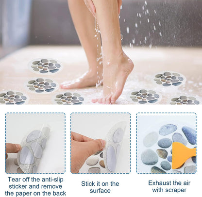 10Pcs Non-Slip Bathtub Stickers Bath Stickers with Plastic Scraper | Non Slip Shower Stickers Bathtub Decoration Sticker Stone Pattern Decoration Bath Safety Sticker Shower Grip Sticker for Bath