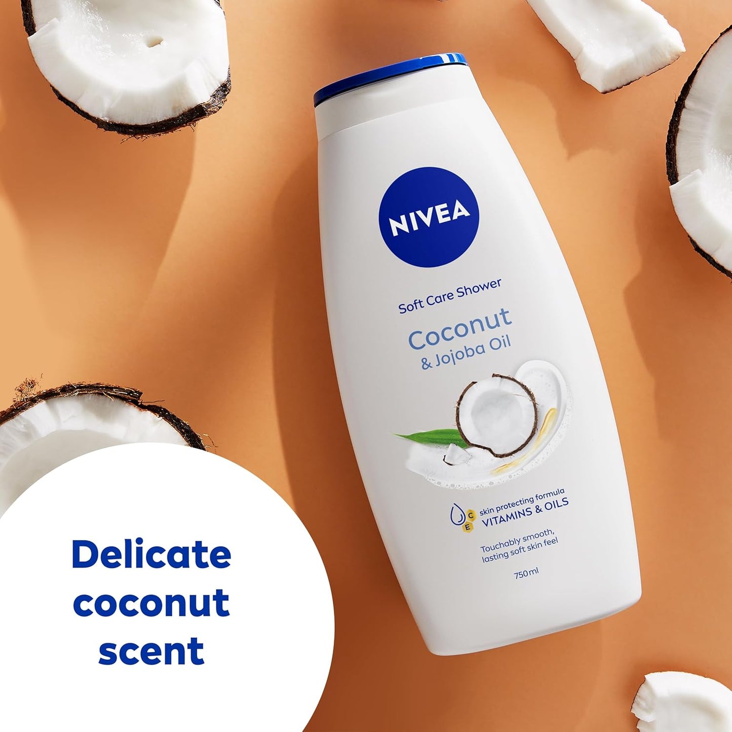 NIVEA Coconut &amp; Jojoba Oil Shower Cream (750ml), Moisturising Body Wash with Coconut and Jojoba Oil, Luxurious Shower Gel for Women, for Soft and Supple Skin