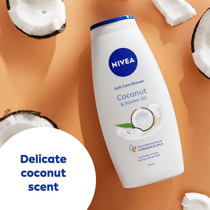 NIVEA Coconut &amp; Jojoba Oil Shower Cream (750ml), Moisturising Body Wash with Coconut and Jojoba Oil, Luxurious Shower Gel for Women, for Soft and Supple Skin