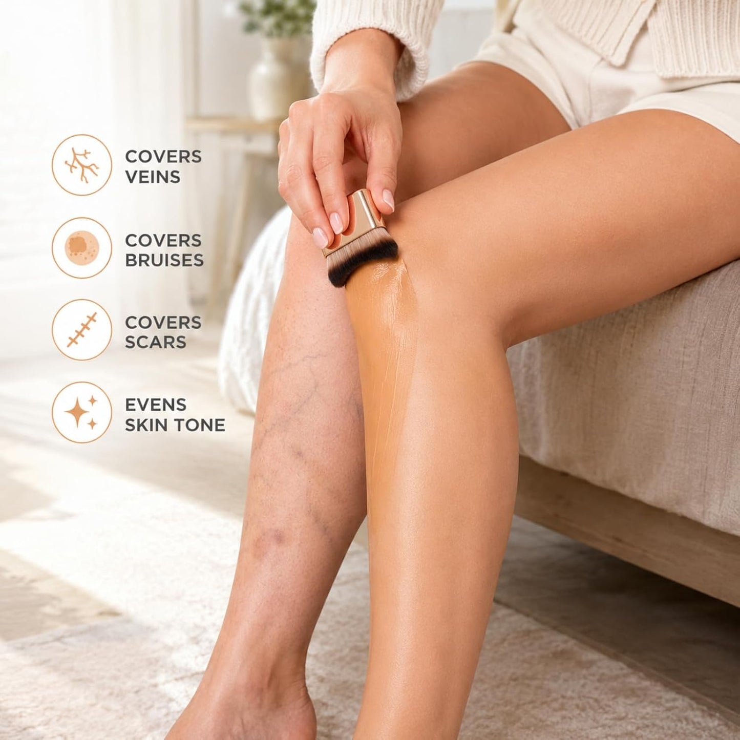 Leg Makeup with Brush, Waterproof Body Makeup for Legs and Body | Natural Warm Beige, Buildable Coverage for Skin, Body Concealer, 100g